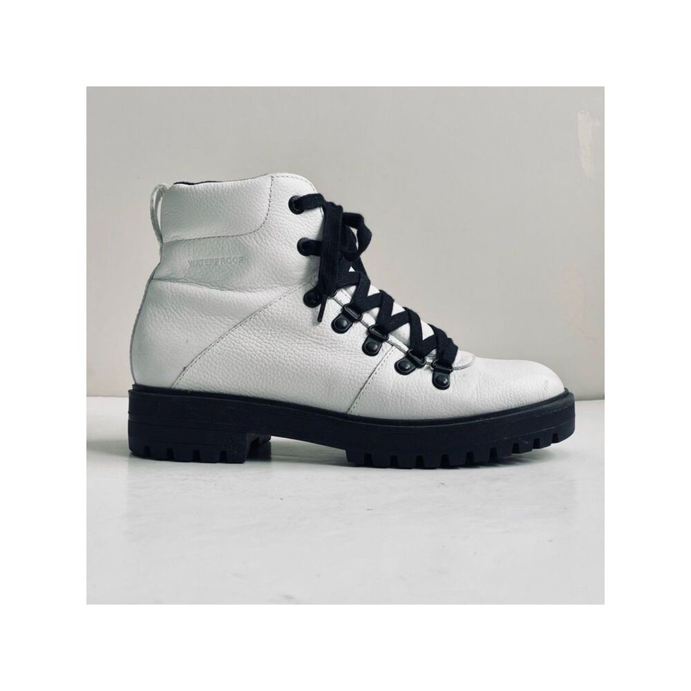 💠 Cougar Nash Leather Lug Sole Combat Lace Up White Boot Size EU 40 US 9